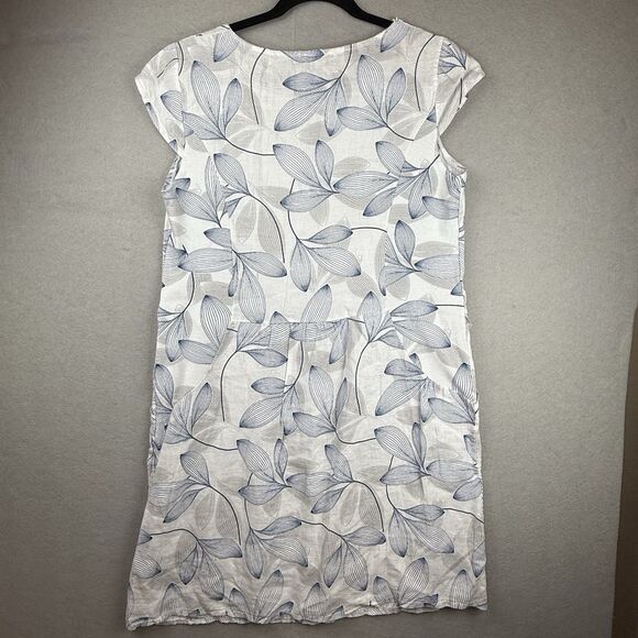 Prontomoda Made in Italy 100% Linen Blue Floral Dress Cottage Beachy Boho Sz L - Picture 7 of 7